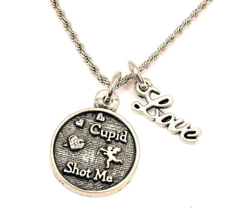 Cupid Shot Me 20" Chain Necklace With Cursive Love Accent
