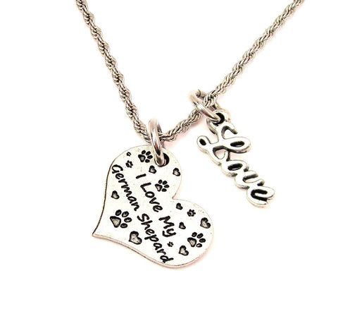 I Love My German Sheppard 20" Chain Necklace With Cursive Love Accent