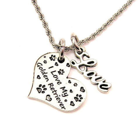I Love My Golden Retriever 20" Chain Necklace With Cursive Love Accent