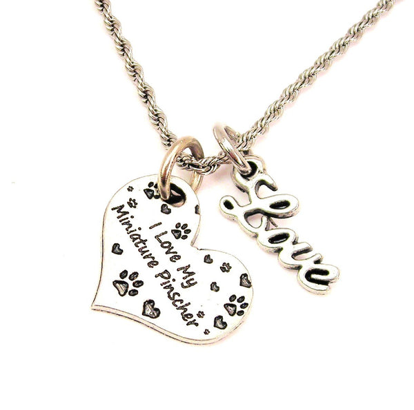 I Love My Miniature Pinscher 20" Chain Necklace With Cursive Love Accent