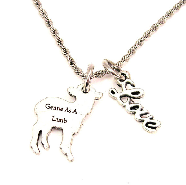 Gentle As A Lamb 20" Chain Necklace With Cursive Love Accent
