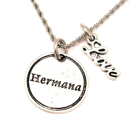 Hermana Sister 20" Chain Necklace With Cursive Love Accent