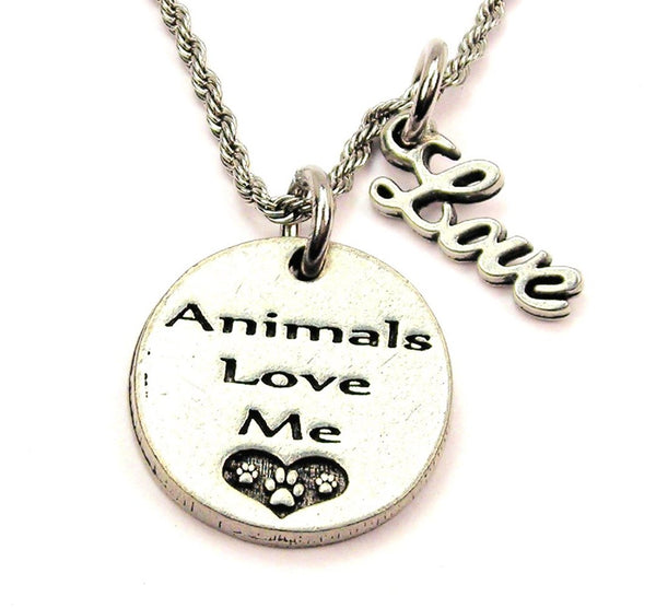 Animals Love Me 20" Chain Necklace With Cursive Love Accent