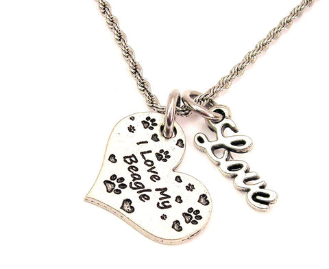 I Love My Beagle 20" Chain Necklace With Cursive Love Accent