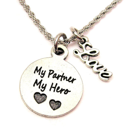 My Partner My Hero 20" Chain Necklace With Cursive Love Accent