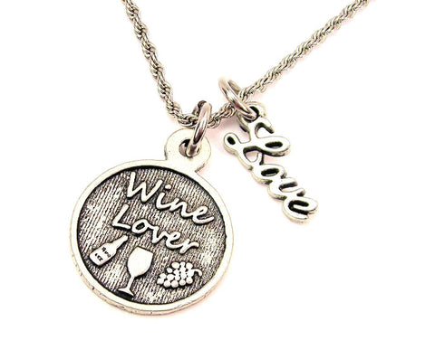 Wine Lover 20" Chain Necklace With Cursive Love Accent