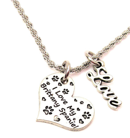I Love My Brittany Spaniel 20" Chain Necklace With Cursive Love Accent