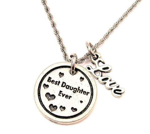 Best Daughter Ever 20" Chain Necklace With Cursive Love Accent