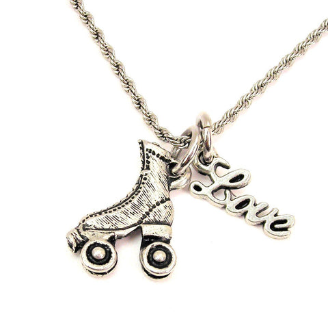 Roller Skate 20" Chain Necklace With Cursive Love Accent