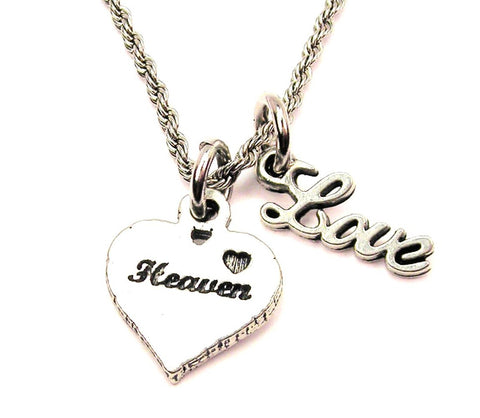 Heaven Heart 20" Chain Necklace With Cursive Love Accent