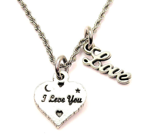 I Love You Heart 20" Chain Necklace With Cursive Love Accent