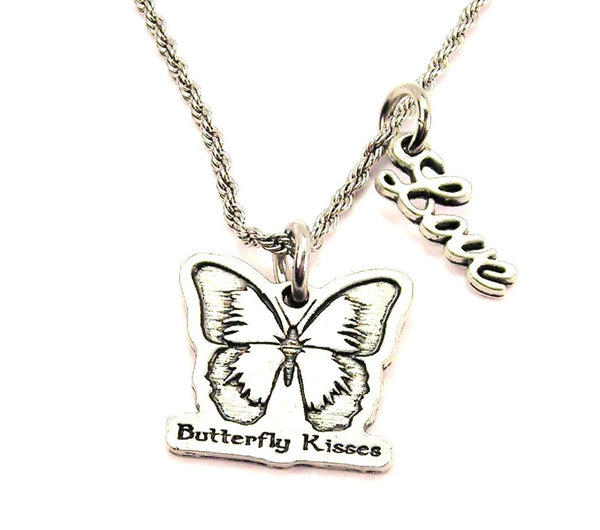Butterfly Kisses 20" Chain Necklace With Cursive Love Accent