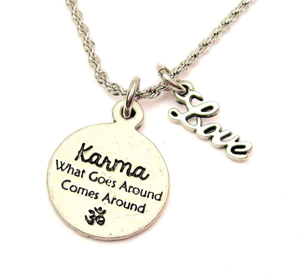 Karma What Goes Around Comes Around 20" Chain Necklace With Cursive Love Accent