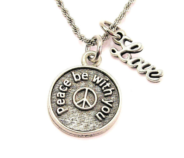 Peace Be With You 20" Chain Necklace With Cursive Love Accent