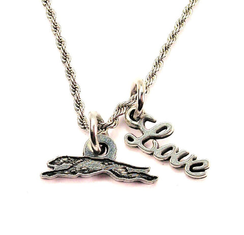 Leaping Greyhound 20" Chain Necklace With Cursive Love Accent