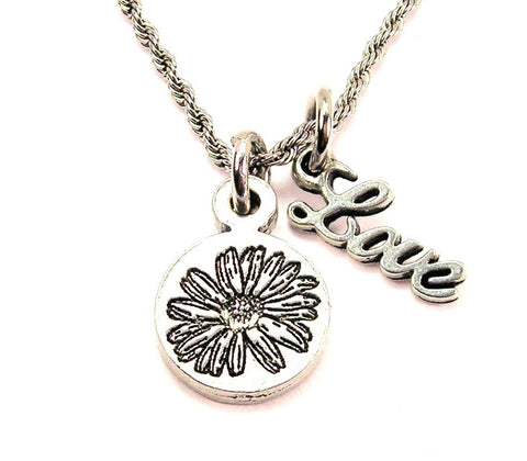 Sunflower Circle 20" Chain Necklace With Cursive Love Accent
