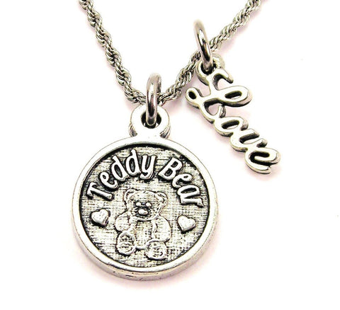 Teddy Bear 20" Chain Necklace With Cursive Love Accent