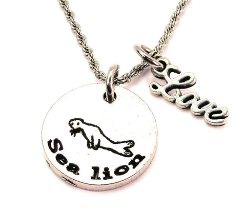 Sea Lion 20" Chain Necklace With Cursive Love Accent