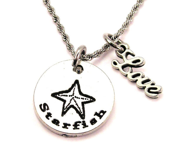 Starfish 20" Chain Necklace With Cursive Love Accent