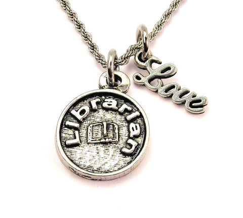 Librarian 20" Chain Necklace With Cursive Love Accent