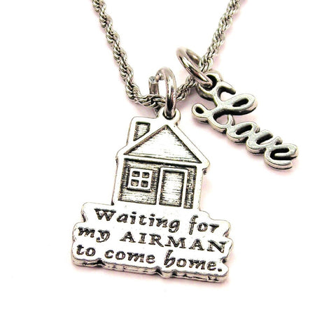 Waiting For My Airman To Come Home 20" Chain Necklace With Cursive Love Accent