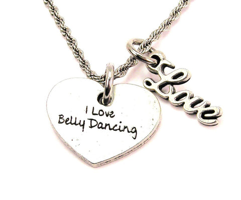 I Love Belly Dancing 20" Chain Necklace With Cursive Love Accent