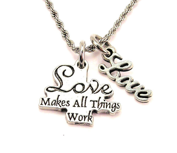Love Makes All Things Work 20" Chain Necklace With Cursive Love Accent