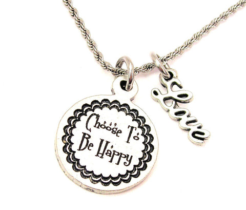 Choose To Be Happy 20" Chain Necklace With Cursive Love Accent