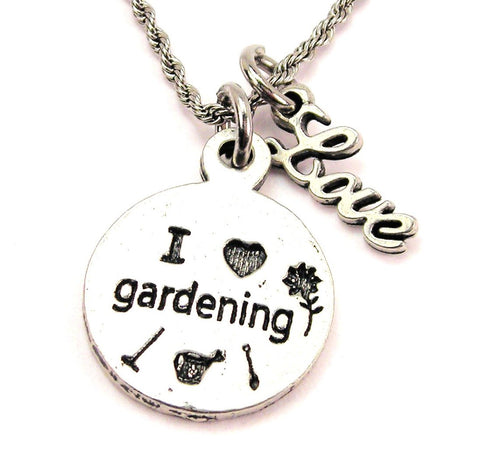 I Love Gardening 20" Chain Necklace With Cursive Love Accent