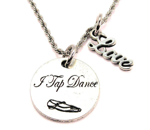 I Tap Dance 20" Chain Necklace With Cursive Love Accent