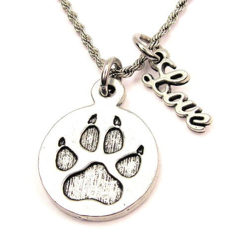 Paw With Nails 20" Chain Necklace With Cursive Love Accent
