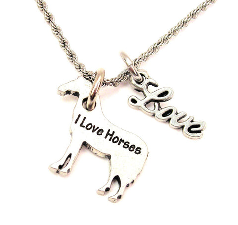 I Love Horses 20" Chain Necklace With Cursive Love Accent