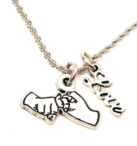 Friendship In Sign Language 20" Chain Necklace With Cursive Love Accent