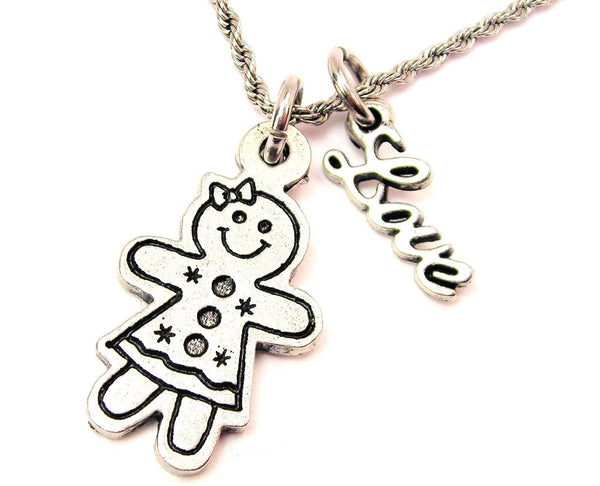 Gingerbread Girl 20" Chain Necklace With Cursive Love Accent