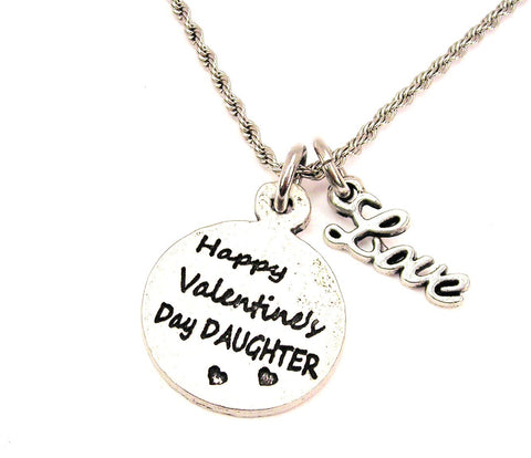 Happy Valentine's Day Daughter 20" Chain Necklace With Cursive Love Accent