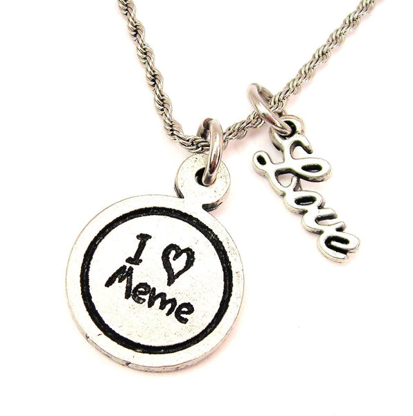 I Love Meme Child Handwriting 20" Chain Necklace With Cursive Love Accent