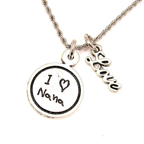 I Love Nana Child Handwriting 20" Chain Necklace With Cursive Love Accent