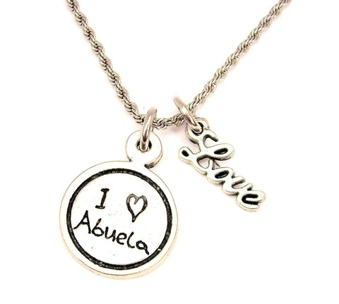 I Love Abuela Child Handwriting 20" Chain Necklace With Cursive Love Accent