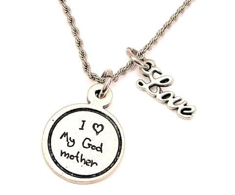 I Love My Godmother Child Handwriting 20" Chain Necklace With Cursive Love Accent