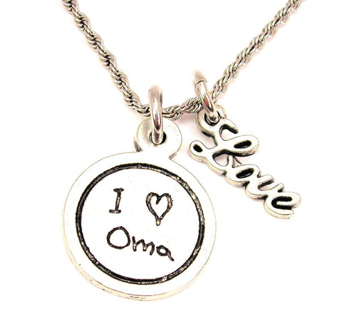 I Love Oma Child Handwriting 20" Chain Necklace With Cursive Love Accent