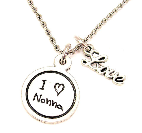 I Love Nonna Child Handwriting 20" Chain Necklace With Cursive Love Accent
