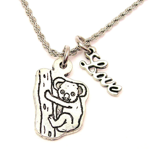 Koala On A Tree 20" Chain Necklace With Cursive Love Accent
