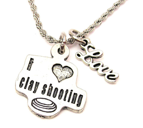 I Love Clay Shooting 20" Chain Necklace With Cursive Love Accent