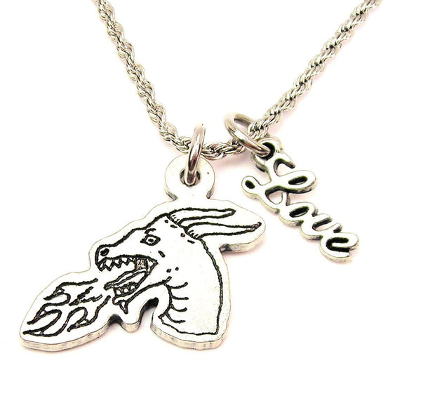 Fire Breathing Dragon 20" Chain Necklace With Cursive Love Accent