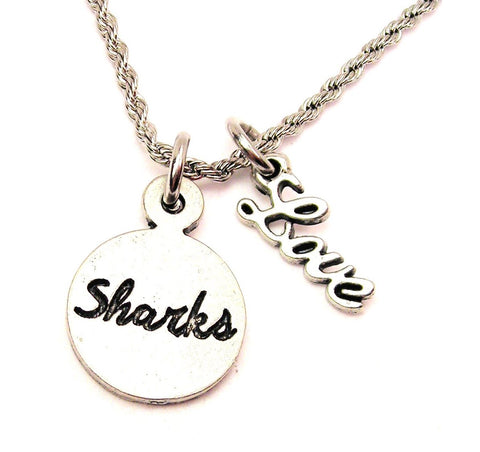 Sharks 20" Chain Necklace With Cursive Love Accent