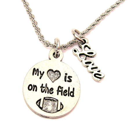 My Heart Is On The Field 20" Chain Necklace With Cursive Love Accent