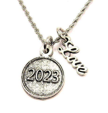 Year 2023 20" Chain Necklace With Cursive Love Accent