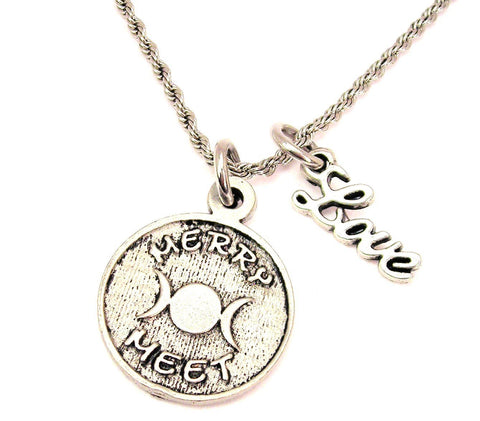 Merry Meet With Triple Moon 20" Chain Necklace With Cursive Love Accent