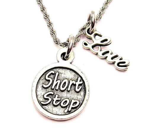 Short Stop 20" Chain Necklace With Cursive Love Accent