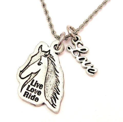 Live Love Ride Horses 20" Chain Necklace With Cursive Love Accent
